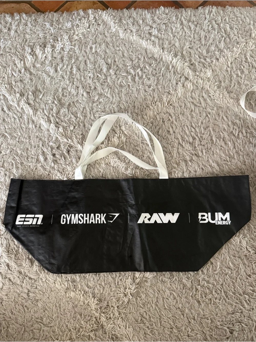 Gymshark Black Tote Bag with White Handles and Logos